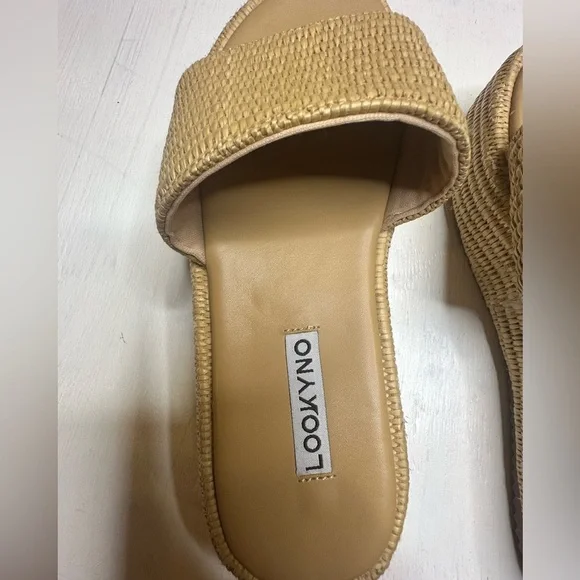 Lookyno Raffia Slide Sandals Women’s EU 37 Tan Woven Platform Summer Shoes - Picture 9 of 11